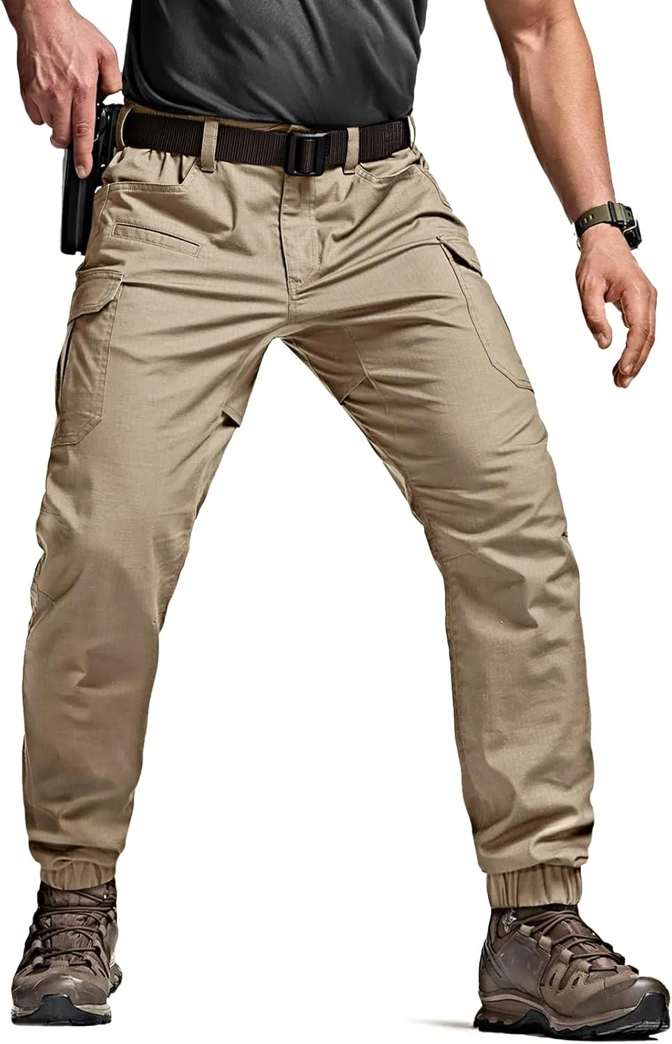 CQR Men's Flex Lightweight Joggers, Elastic Waist Drawstring Casual Pants, Tapered Fit Water Resistant Outdoor Cargo Pants