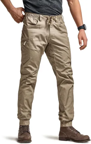 CQR Men's Flex Lightweight Joggers, Elastic Waist Drawstring Casual Pants, Tapered Fit Water Resistant Outdoor Cargo Pants