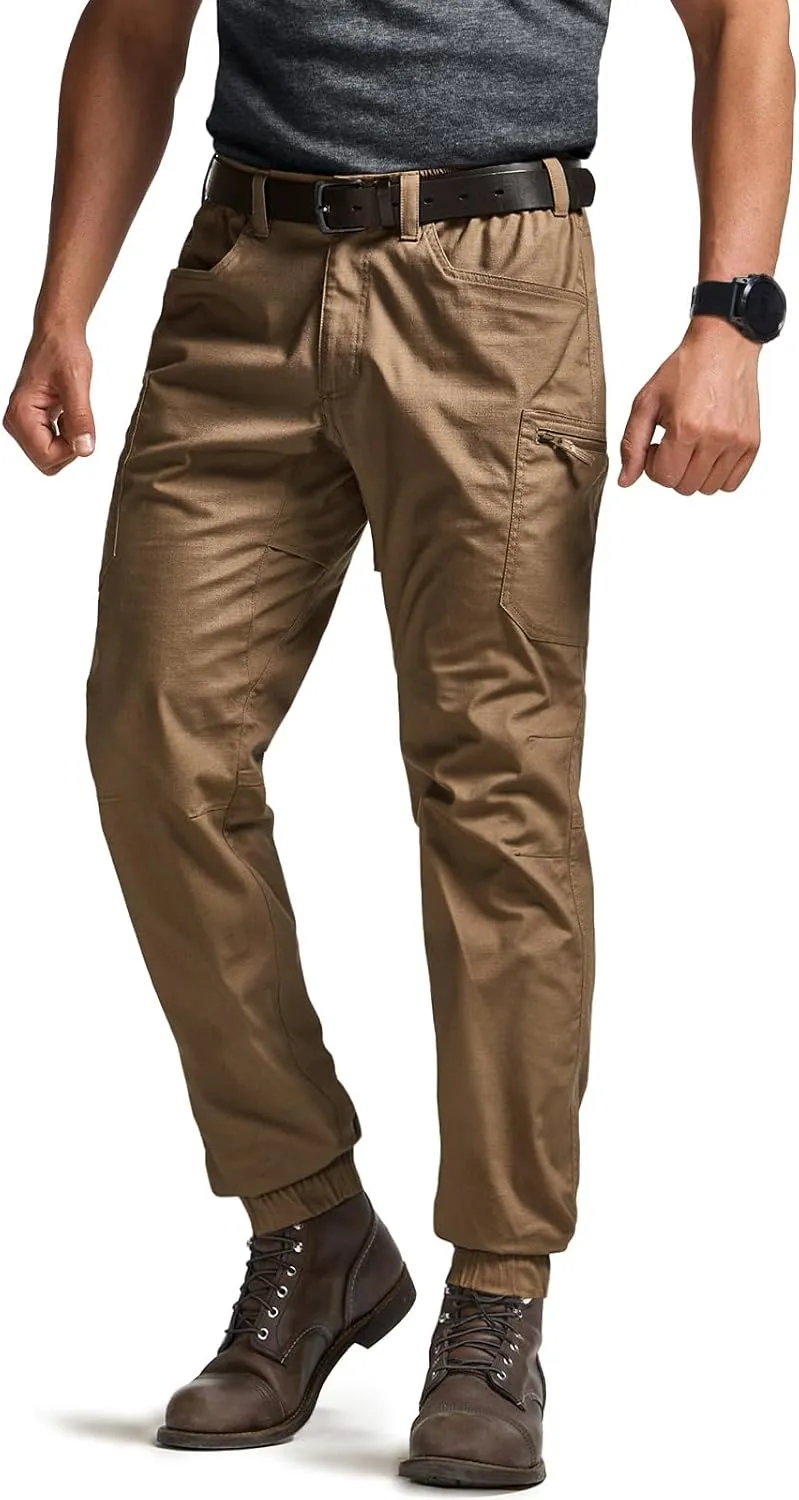 CQR Men's Flex Lightweight Joggers, Elastic Waist Drawstring Casual Pants, Tapered Fit Water Resistant Outdoor Cargo Pants