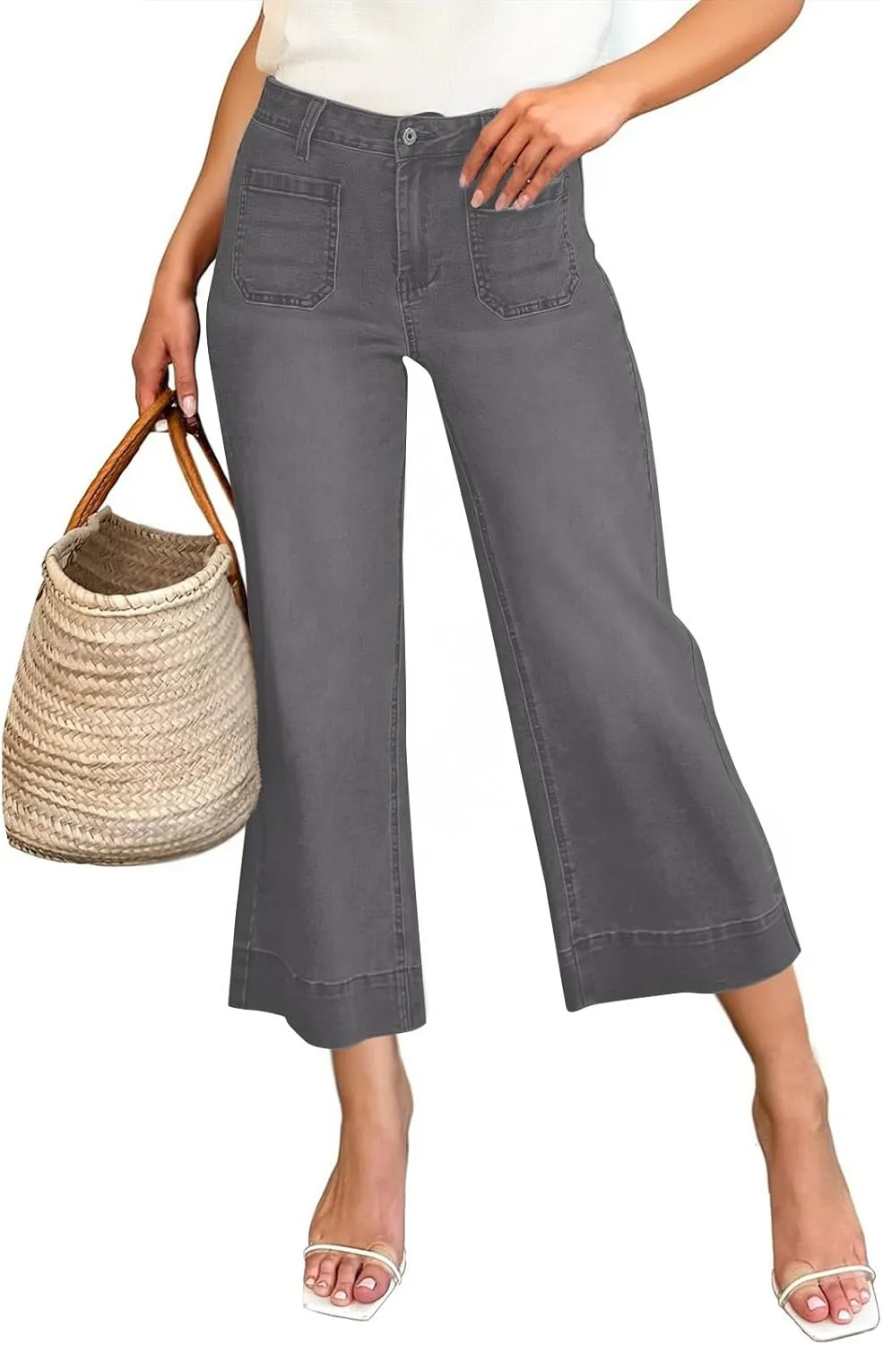Cropped Jeans for Women High Waisted Mother Mom 90s Boyfriend Denim Jeans Casual Vintage Y2k Wide Leg Denim Pants