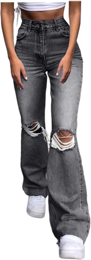 Curvy Jeans for Women, Women's Stretch Pull-On Jeans Skinny Ripped Distressed Denim Jeggings Regular-Plus Size