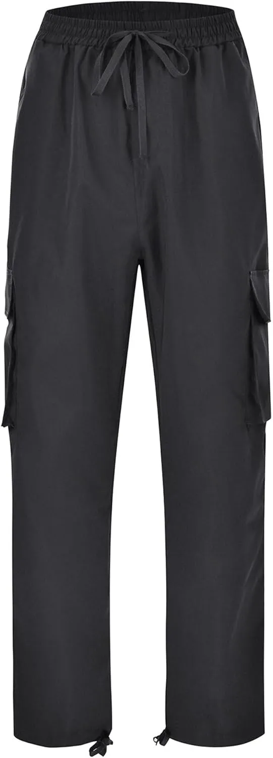 DGHM-JLMY Mens Outdoor Cargo Pants Casual Hiking Athletic Pant Trousers Drawstring Loose Straight Joggers Sweatpants