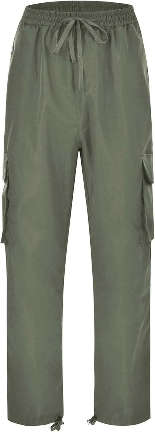 DGHM-JLMY Mens Outdoor Cargo Pants Casual Hiking Athletic Pant Trousers Drawstring Loose Straight Joggers Sweatpants