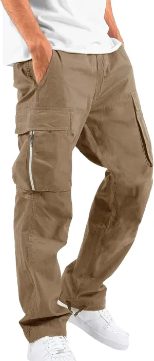 DGHM-JLMY Mens Outdoor Cargo Pants Casual Hiking Athletic Pant Trousers Drawstring Loose Straight Joggers Sweatpants