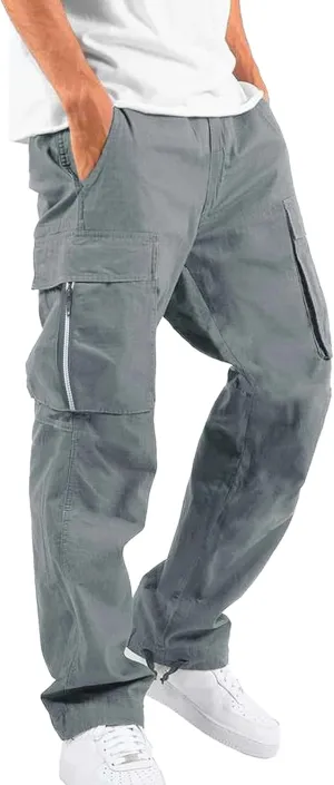 DGHM-JLMY Mens Outdoor Cargo Pants Casual Hiking Athletic Pant Trousers Drawstring Loose Straight Joggers Sweatpants