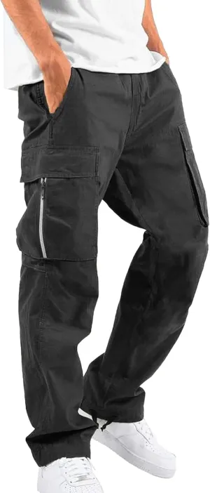 DGHM-JLMY Mens Outdoor Cargo Pants Casual Hiking Athletic Pant Trousers Drawstring Loose Straight Joggers Sweatpants