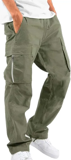 DGHM-JLMY Mens Outdoor Cargo Pants Casual Hiking Athletic Pant Trousers Drawstring Loose Straight Joggers Sweatpants