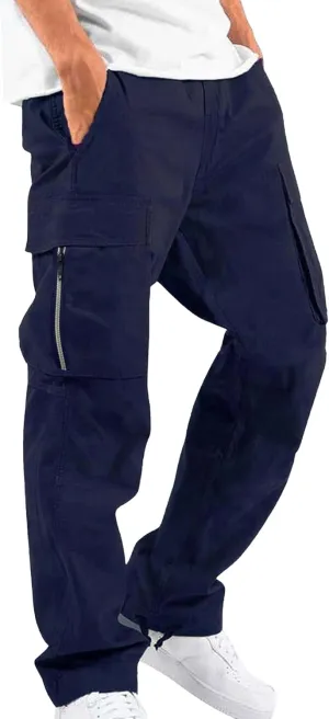 DGHM-JLMY Mens Outdoor Cargo Pants Casual Hiking Athletic Pant Trousers Drawstring Loose Straight Joggers Sweatpants