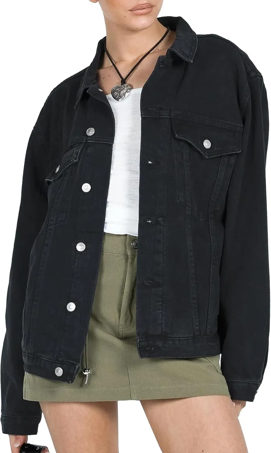 Dilgul Women's Casual Loose Oversized Long Sleeve Denim Jacket Button Jean Jacket Biker Coat