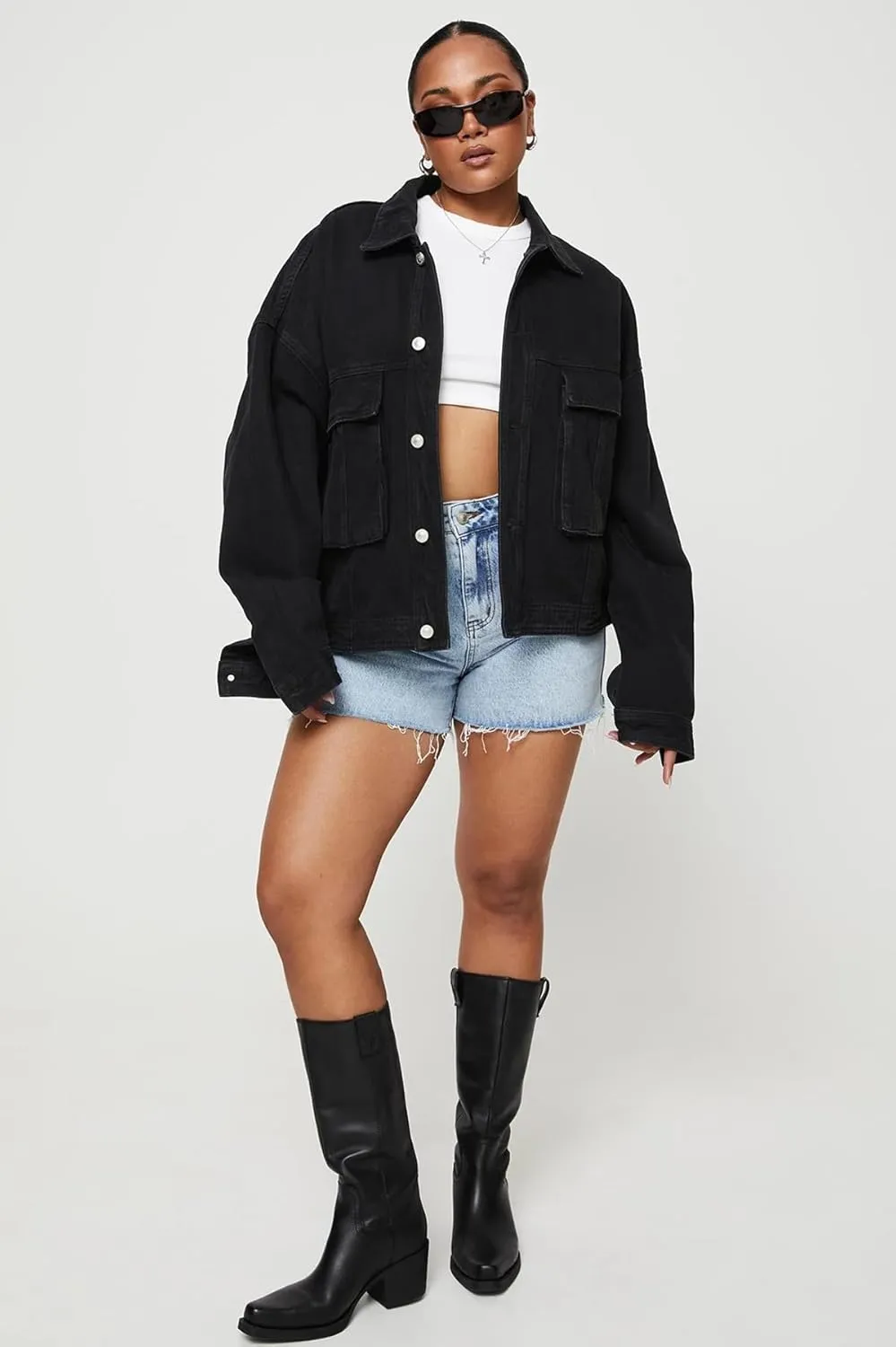 Dilgul Women's Casual Loose Oversized Long Sleeve Denim Jacket Button Jean Jacket Biker Coat