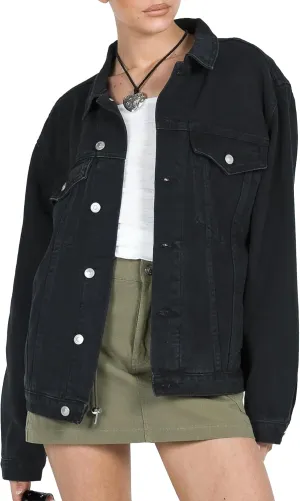 Dilgul Women's Casual Loose Oversized Long Sleeve Denim Jacket Button Jean Jacket Biker Coat