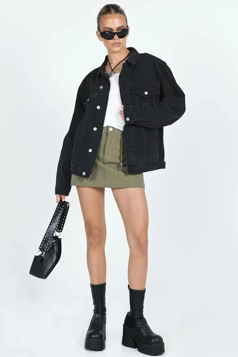Dilgul Women's Casual Loose Oversized Long Sleeve Denim Jacket Button Jean Jacket Biker Coat