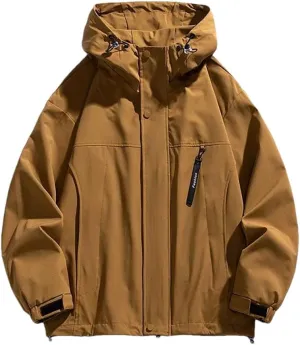 Dninmim Men's Outdoor Hooded Jackets Windbreak Coat Casual Jacket Solid Outerwear Top