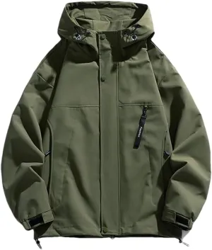 Dninmim Men's Outdoor Hooded Jackets Windbreak Coat Casual Jacket Solid Outerwear Top