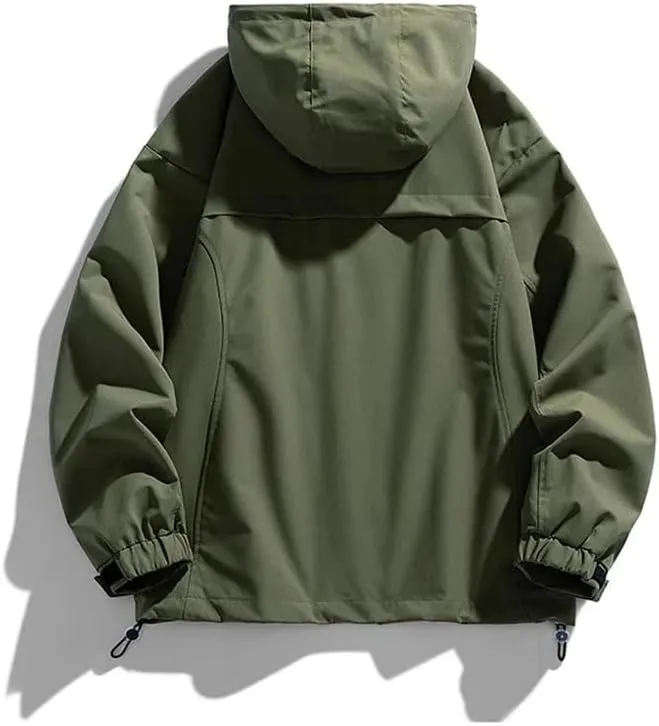 Dninmim Men's Outdoor Hooded Jackets Windbreak Coat Casual Jacket Solid Outerwear Top