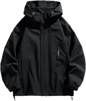 Dninmim Men's Outdoor Hooded Jackets Windbreak Coat Casual Jacket Solid Outerwear Top