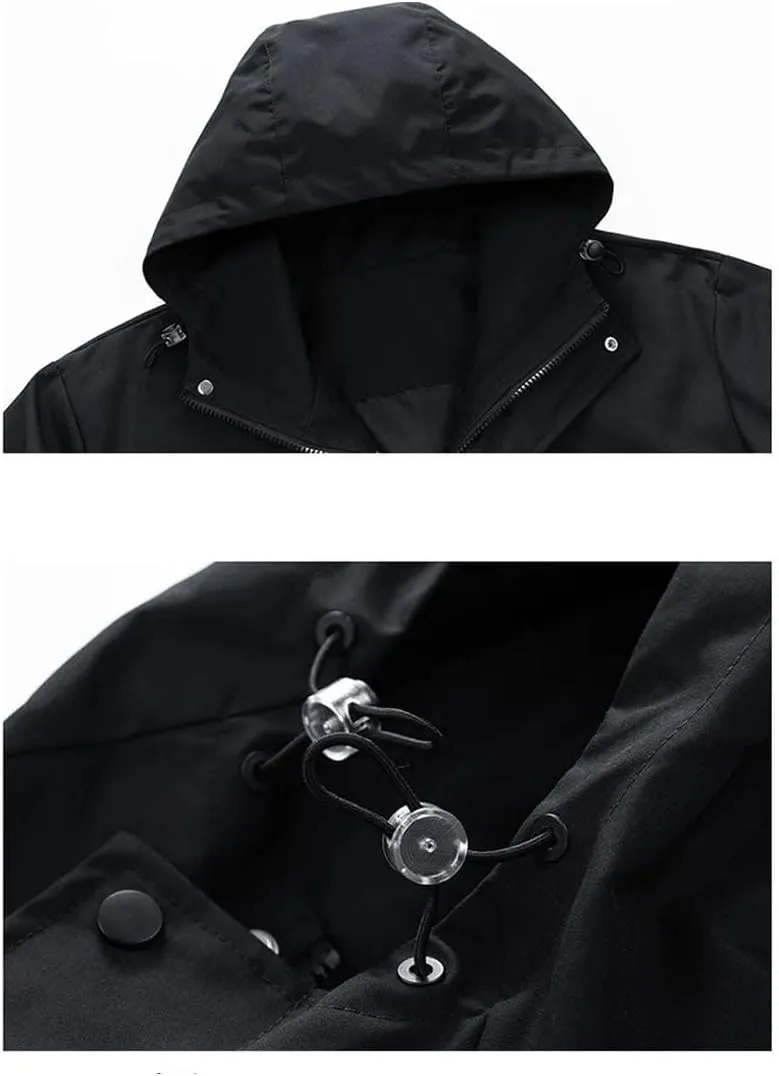 Dninmim Men's Outdoor Hooded Jackets Windbreak Coat Casual Jacket Solid Outerwear Top