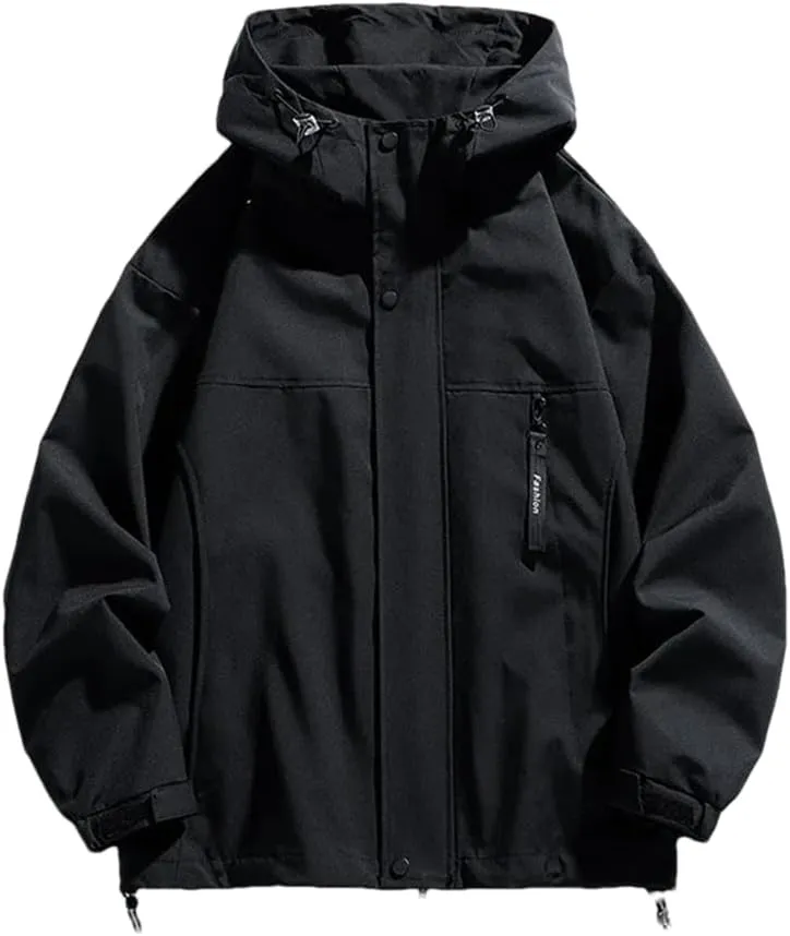 Dninmim Men's Outdoor Hooded Jackets Windbreak Coat Casual Jacket Solid Outerwear Top