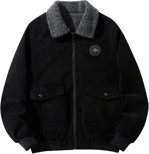 DuDubaby Sports Jacket for Mens Men's Plush Thickened Jacket Large Size Jacket Solid Color Lapel Loose Lambswood Jacket