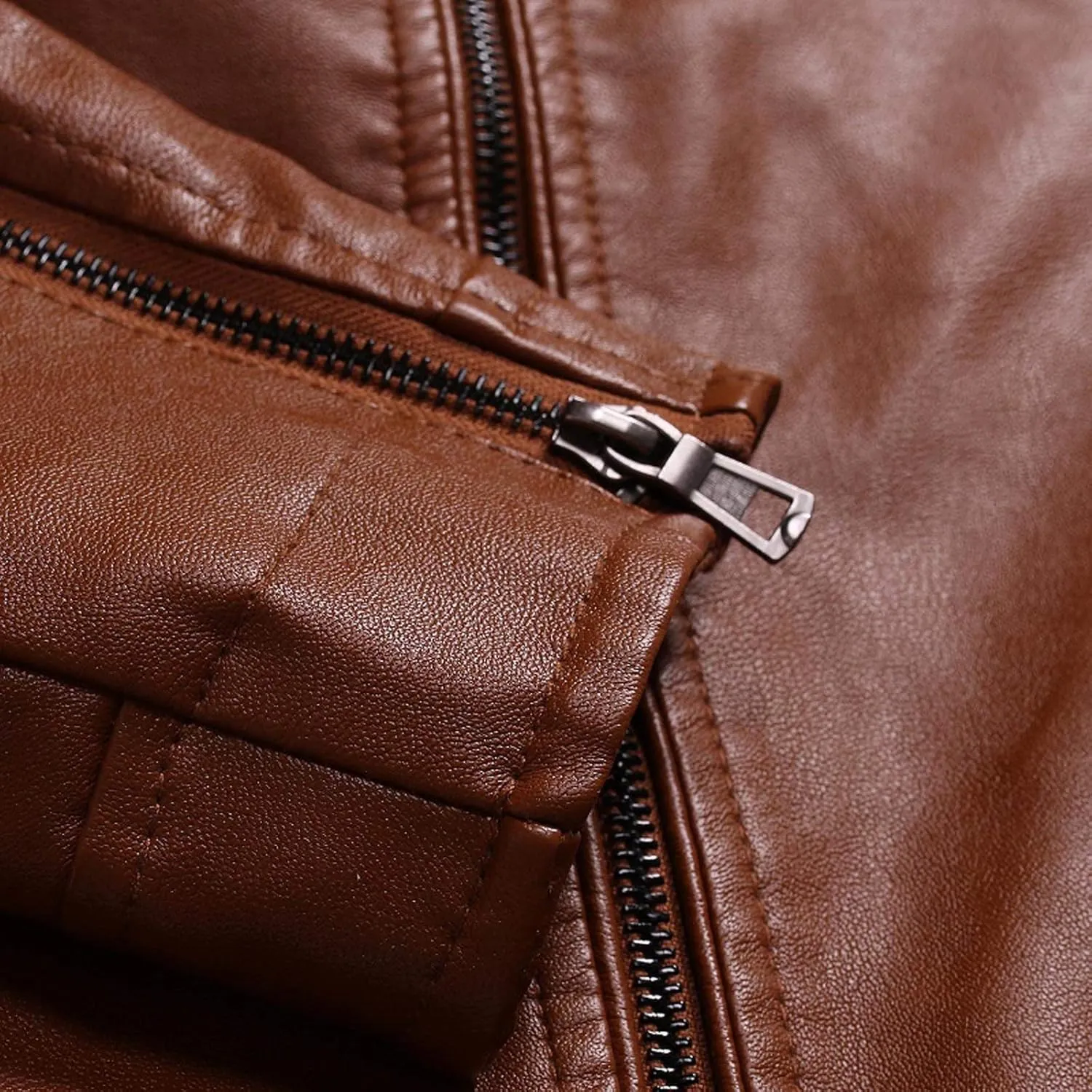DuDubaby Winter Men's Casual Stand Collar Leather Jacket Coat