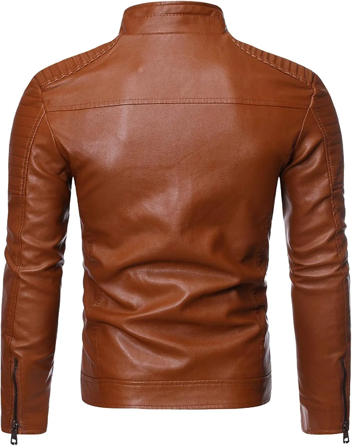 DuDubaby Winter Men's Casual Stand Collar Leather Jacket Coat