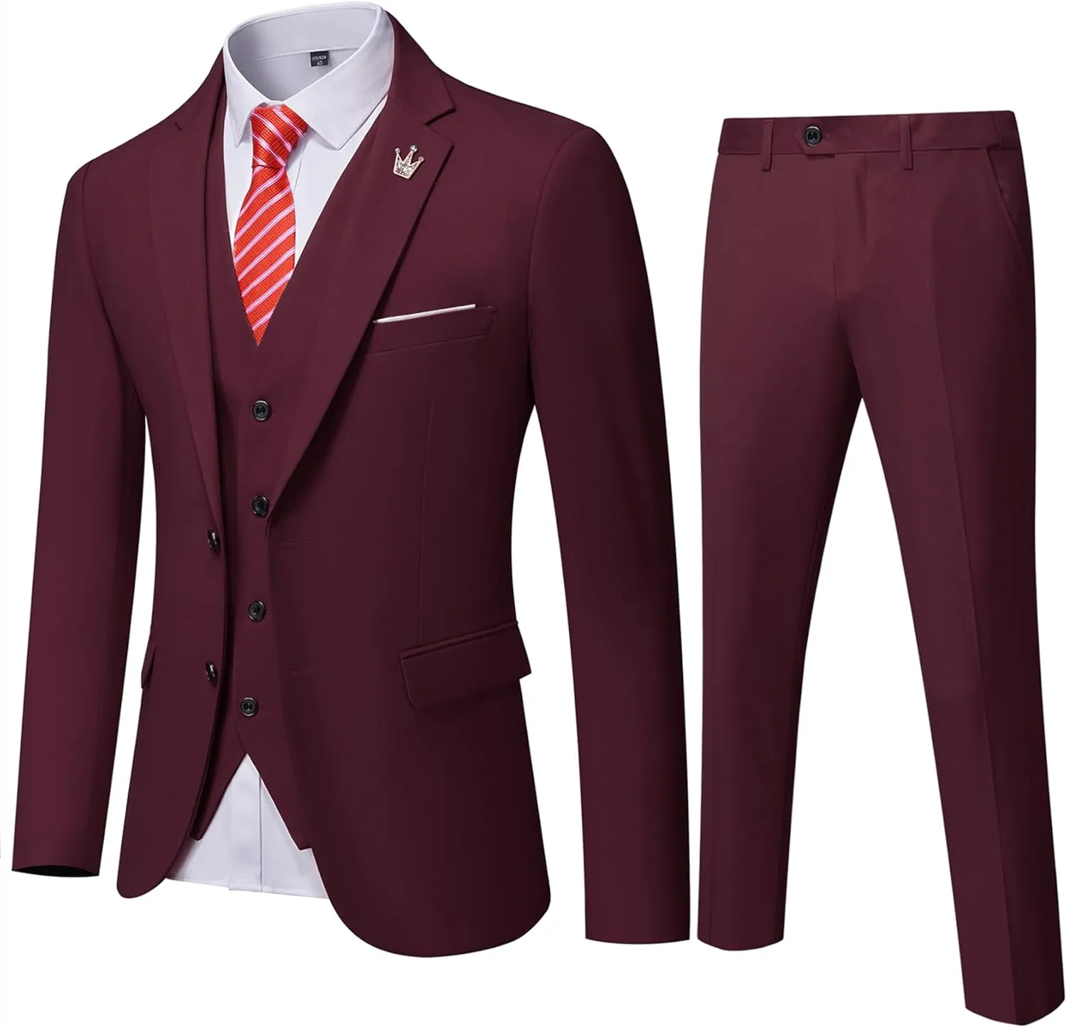 EastSide Men's 3 Pieces Suit, Slim Fit 2 Buttons Tux, Blazer Vest &Pants Jacket Set