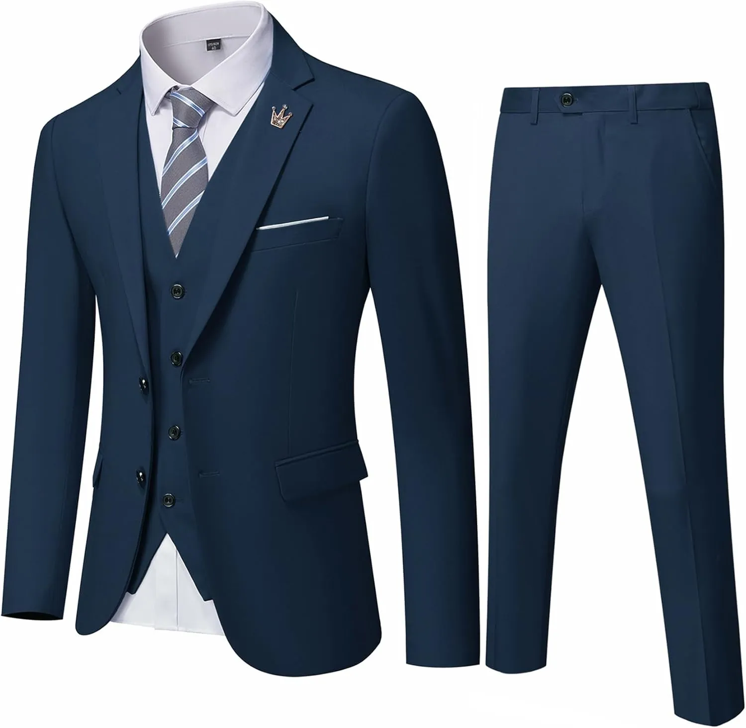 EastSide Men's 3 Pieces Suit, Slim Fit 2 Buttons Tux, Blazer Vest &Pants Jacket Set
