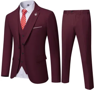 EastSide Men's 3 Pieces Suit, Slim Fit 2 Buttons Tux, Blazer Vest &Pants Jacket Set