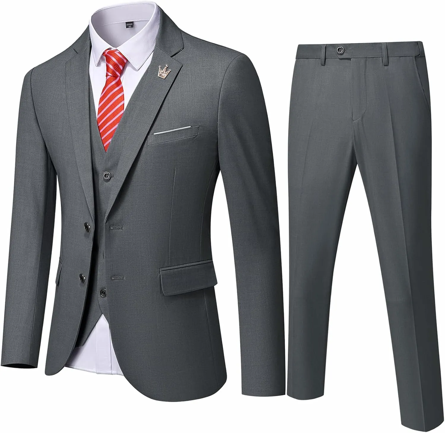 EastSide Men's 3 Pieces Suit, Slim Fit 2 Buttons Tux, Blazer Vest &Pants Jacket Set