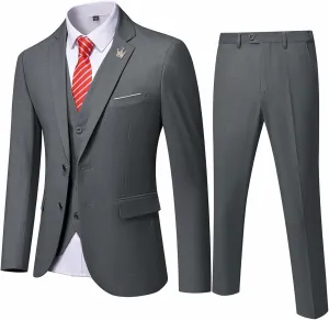 EastSide Men's 3 Pieces Suit, Slim Fit 2 Buttons Tux, Blazer Vest &Pants Jacket Set