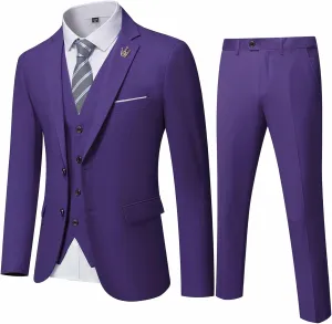 EastSide Men's 3 Pieces Suit, Slim Fit 2 Buttons Tux, Blazer Vest &Pants Jacket Set