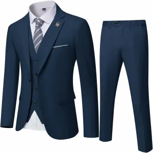 EastSide Men's Slim Fit 3 Pieces Suit, One Button Blazer Set, Jacket Vest & Pants