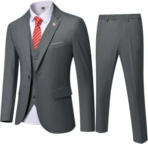 EastSide Men's Slim Fit 3 Pieces Suit, One Button Blazer Set, Jacket Vest & Pants