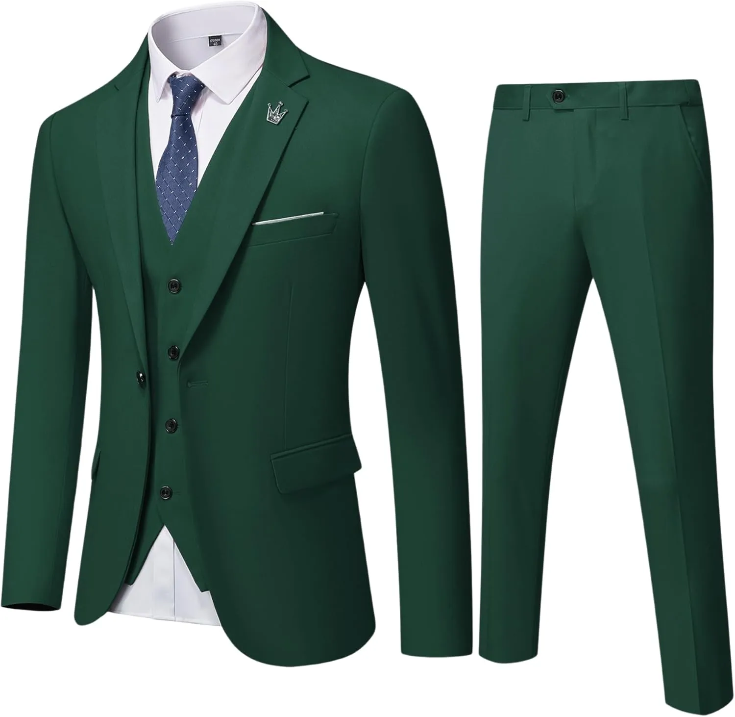 EastSide Men's Slim Fit 3 Pieces Suit, One Button Blazer Set, Jacket Vest & Pants