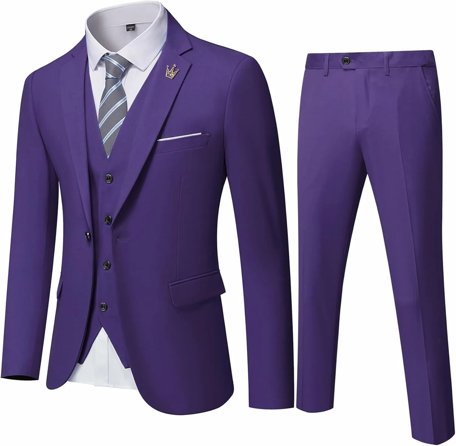 EastSide Men's Slim Fit 3 Pieces Suit, One Button Blazer Set, Jacket Vest & Pants