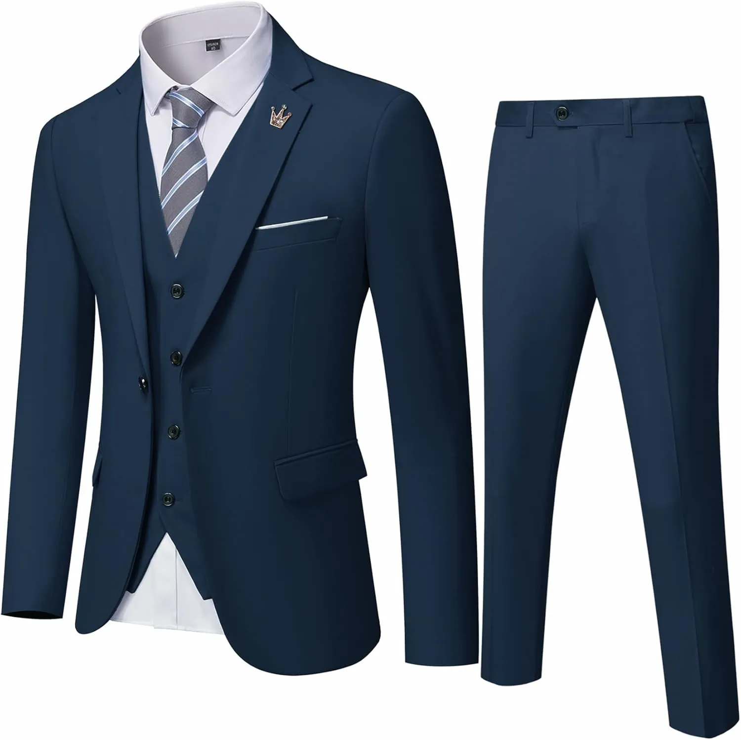 EastSide Men's Slim Fit 3 Pieces Suit, One Button Blazer Set, Jacket Vest & Pants