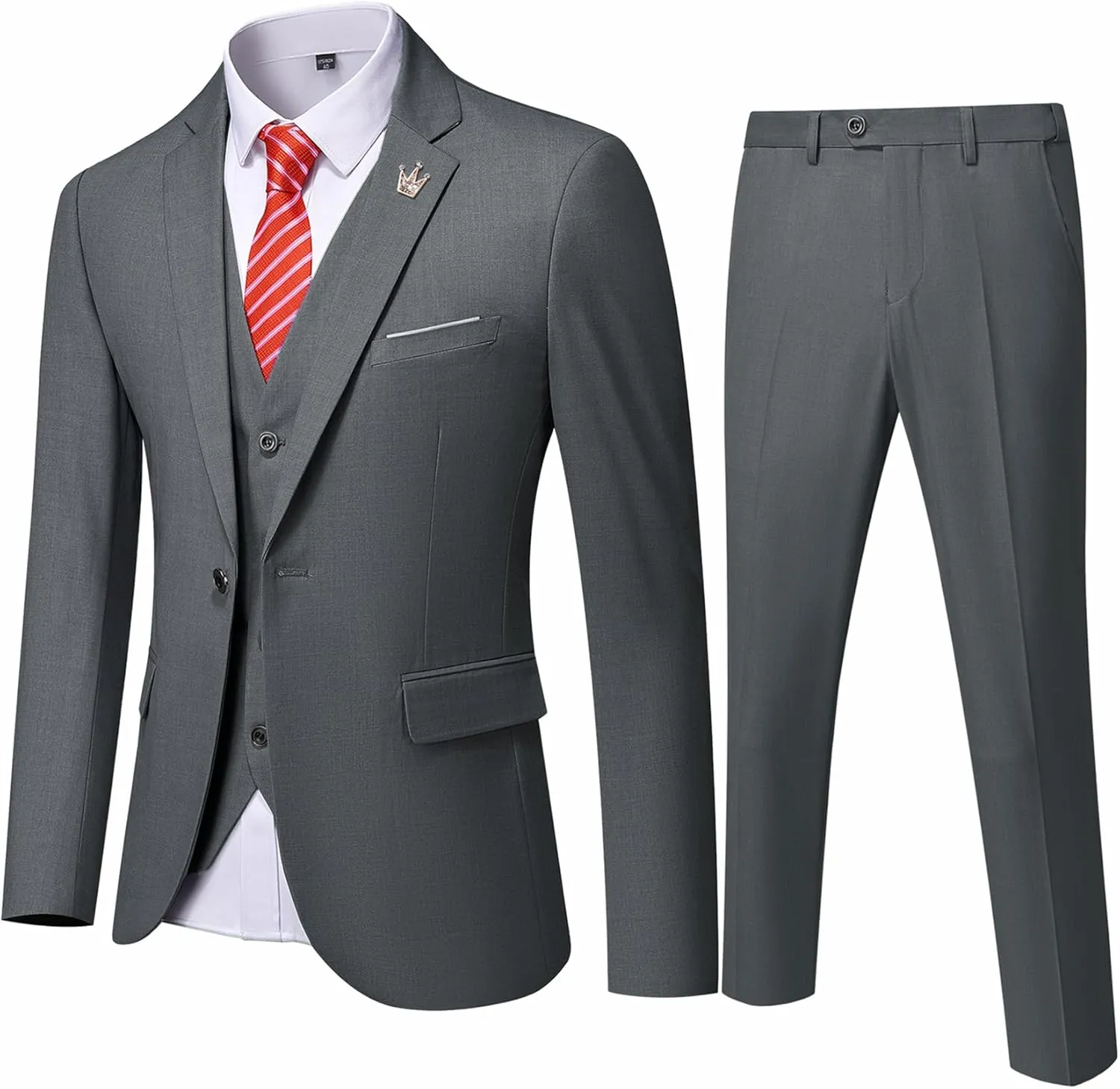 EastSide Men's Slim Fit 3 Pieces Suit, One Button Blazer Set, Jacket Vest & Pants