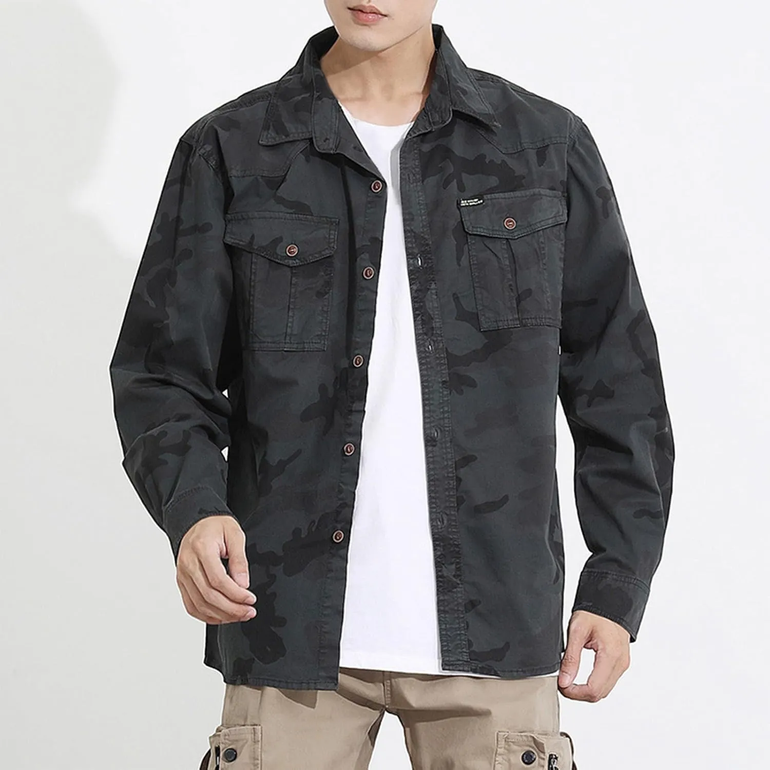 Fashion Men's Solid Color Long Sleeve Hoodless Casual Outwear Jackets Coat Tops ，2024 Big and Tall For Men Winter