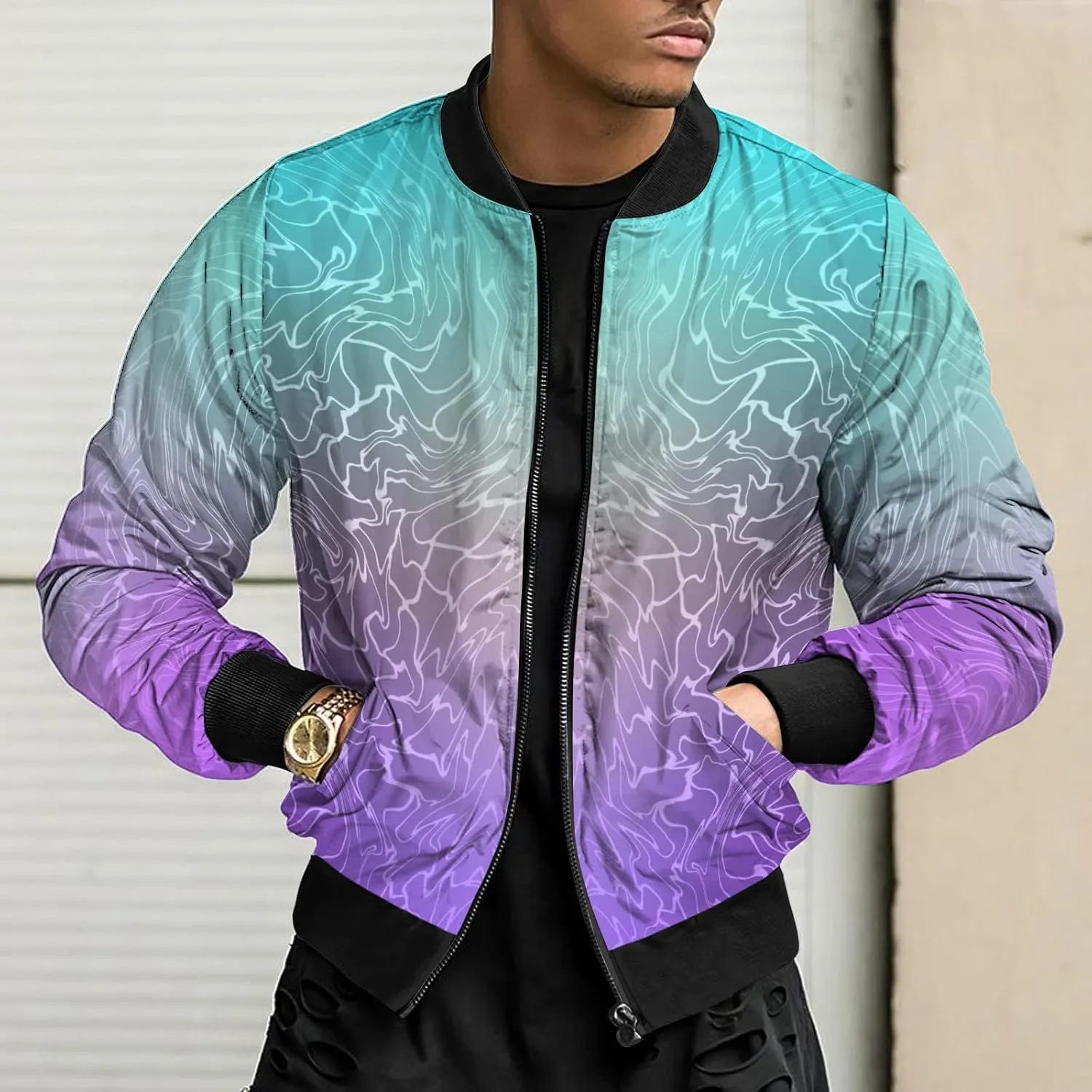 Faux Fur Jacket Men Mens Lightweight Jacket Autumn and Winter Printed Thin Jackets Casual Versatile Printed Jackets