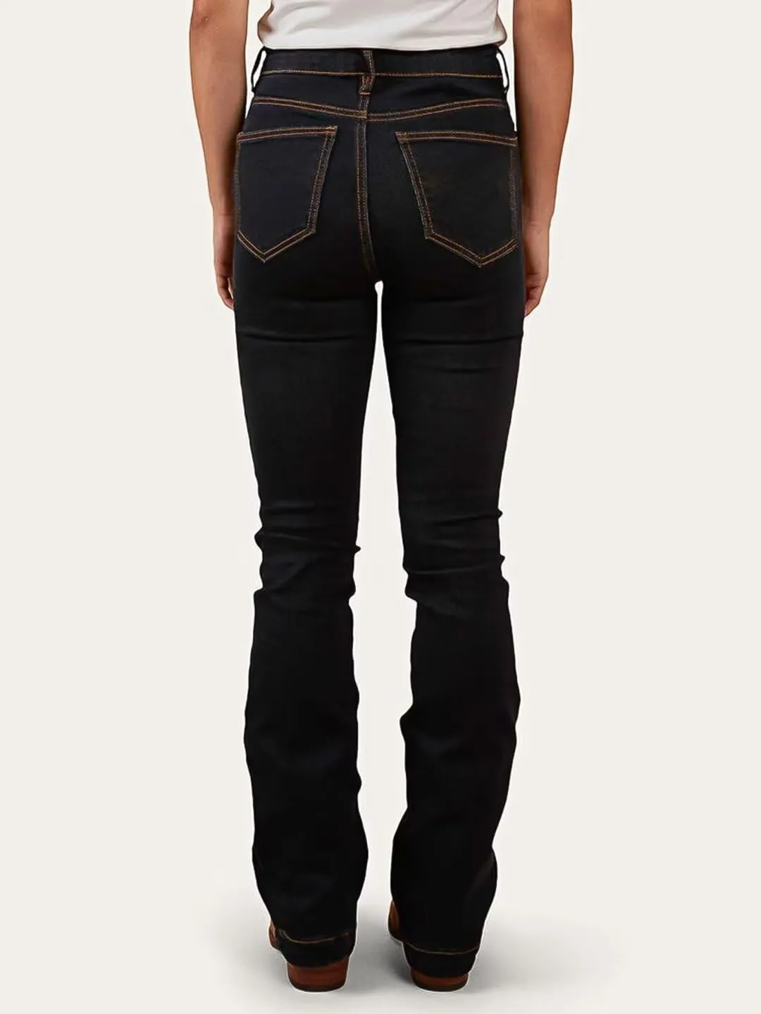 Flamingals Straight Leg Jeans for Women Stretchy Mid Waist Double Button Wash Solid Skinny Jean