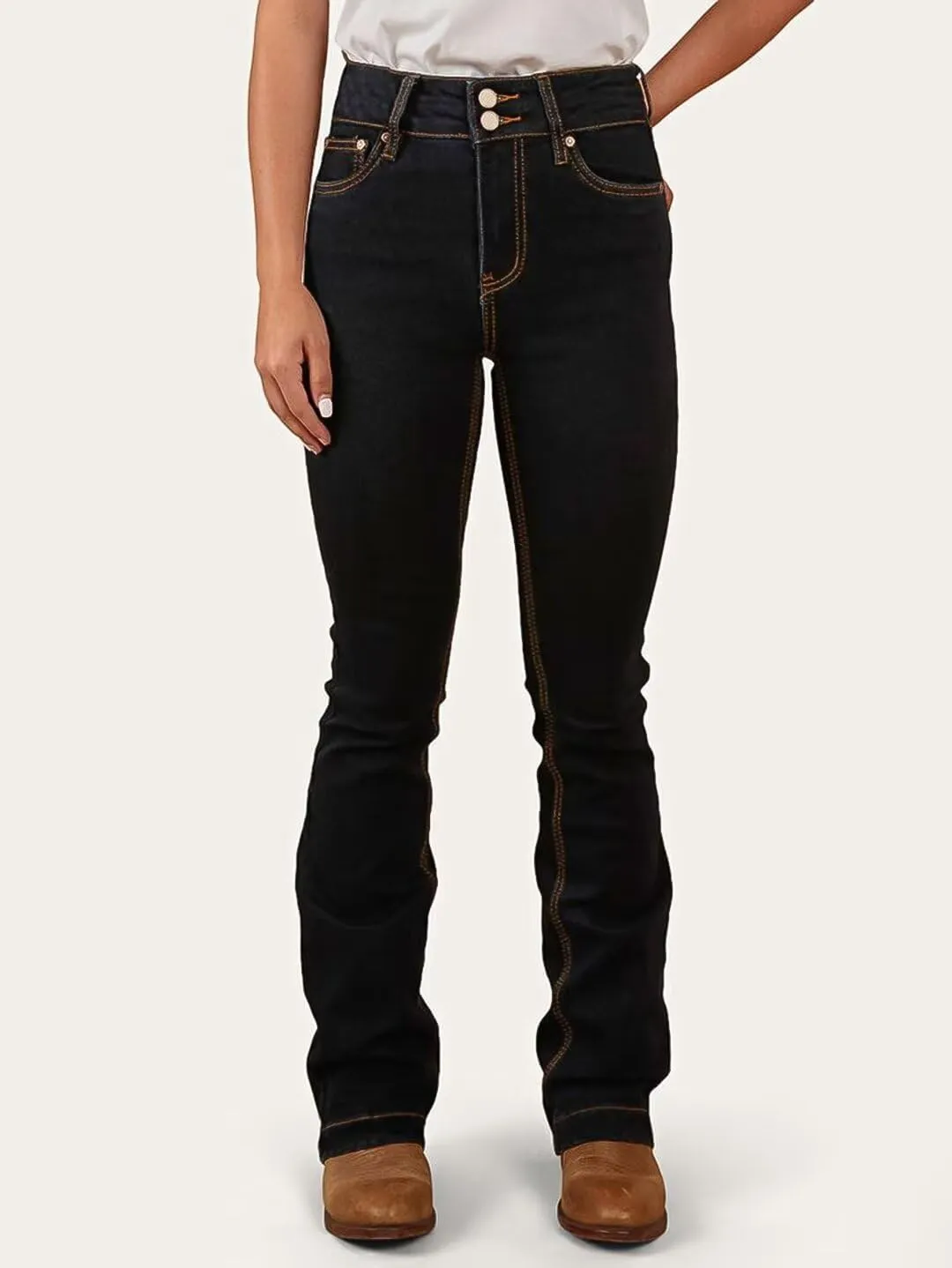 Flamingals Straight Leg Jeans for Women Stretchy Mid Waist Double Button Wash Solid Skinny Jean