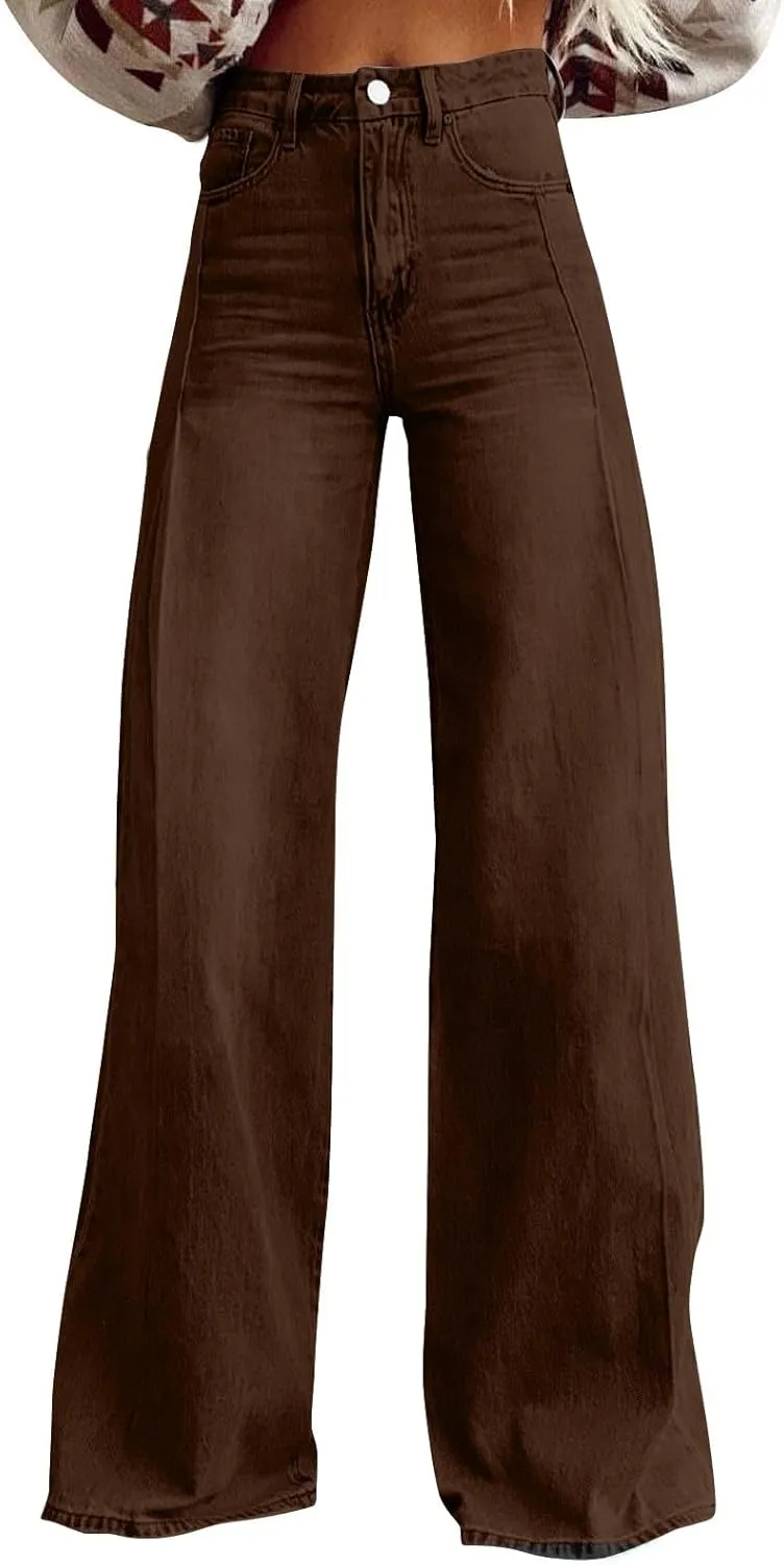 Flare Jeans for Women 2025 Summer Wide Leg Casual Jeans Vintage High Waisted Straight Stretch Pants with Pockets