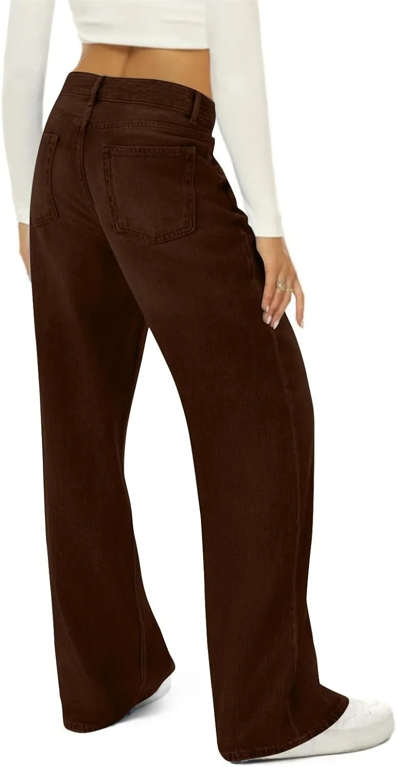 Flare Jeans for Women 2025 Summer Wide Leg Casual Jeans Vintage High Waisted Straight Stretch Pants with Pockets