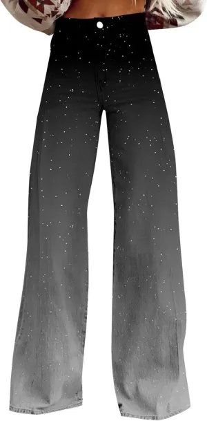 Flare Jeans for Women High Waist Wide Leg Palazzo Bell Bottom Boyfriend Denim Pants Gradient Color Baggy Ankle Jeans