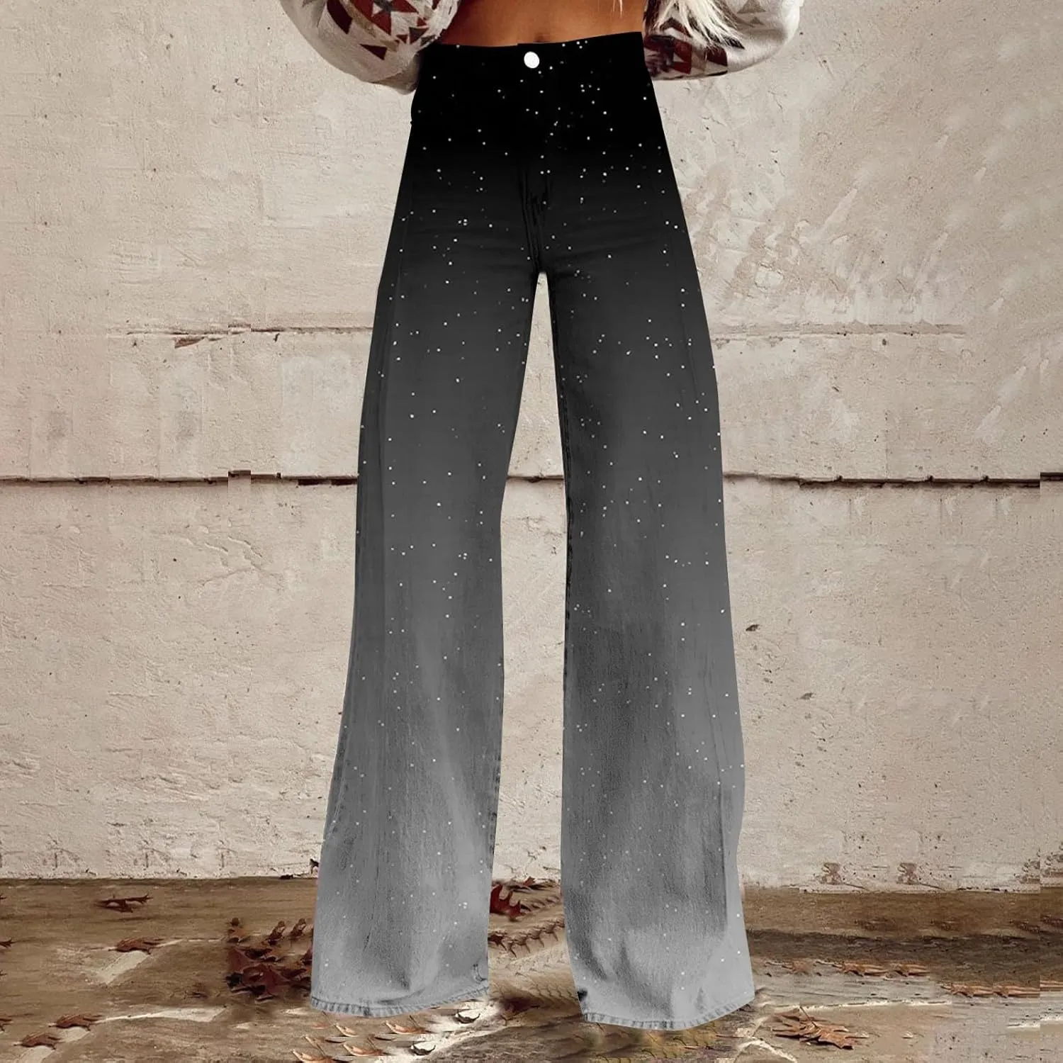 Flare Jeans for Women High Waist Wide Leg Palazzo Bell Bottom Boyfriend Denim Pants Gradient Color Baggy Ankle Jeans
