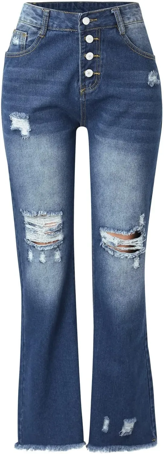 Flare Jeans for Women High Waisted 2025 Stretchy Bell Bottom Jean Buttoned Bootcut Casual Denim Trouser Tapered Pants
