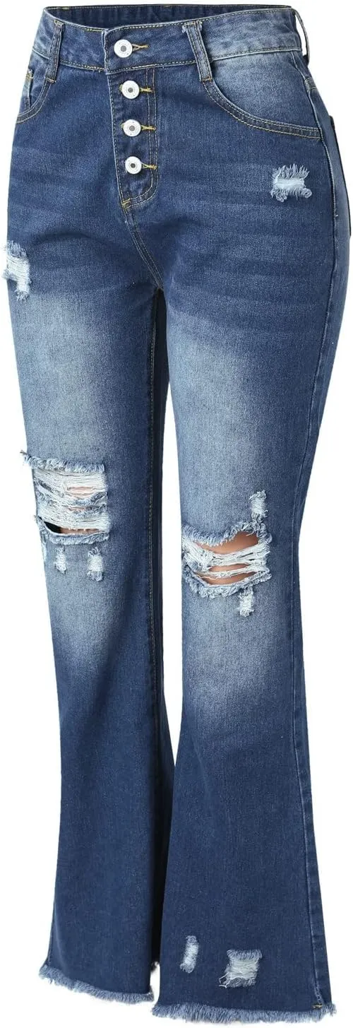 Flare Jeans for Women High Waisted 2025 Stretchy Bell Bottom Jean Buttoned Bootcut Casual Denim Trouser Tapered Pants