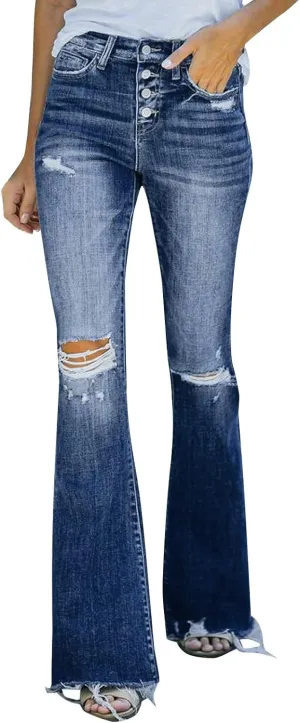 Flare Jeans for Women High Waisted 2025 Stretchy Bell Bottom Jean Buttoned Bootcut Casual Denim Trouser Tapered Pants