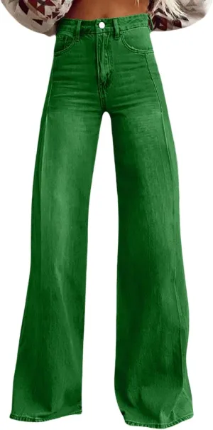 Flare Jeans for Women Wide Leg Baggy Pant 2025 Casual Summer High Waisted Straight Y2K Streetwear Denim Pants with Pockets