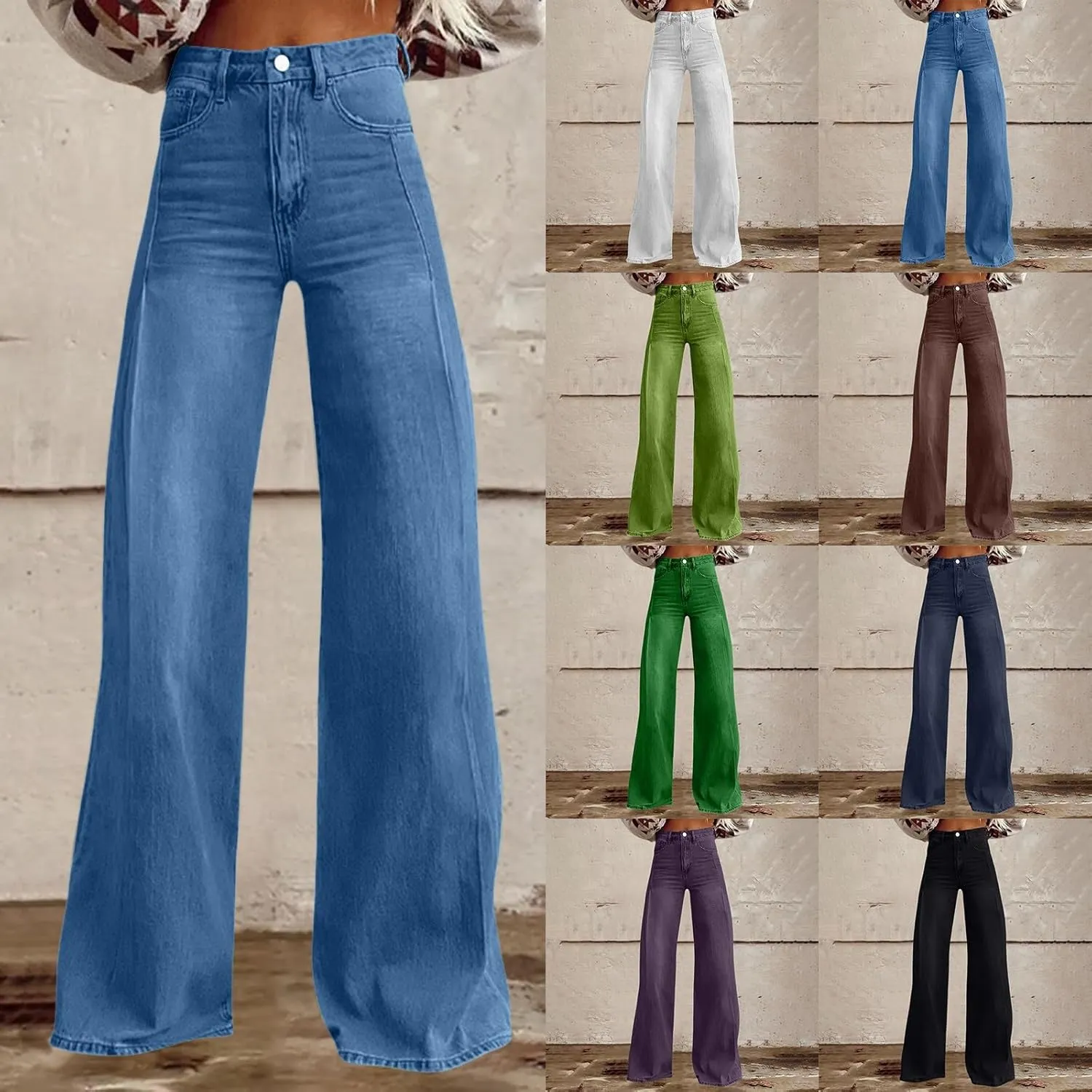 Flare Jeans for Women Wide Leg Baggy Pant 2025 Casual Summer High Waisted Straight Y2K Streetwear Denim Pants with Pockets